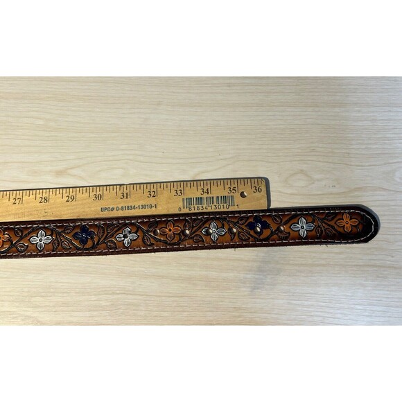 Womens Belt Hand Painted 34-36 Floral Tooled Cowhide Leather Western Rodeo JANE main image 14